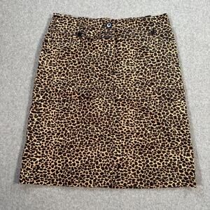 Y2K Harold's Leopard Print Denim Pencil Skirt Women's 4 Vintage Brown Gold